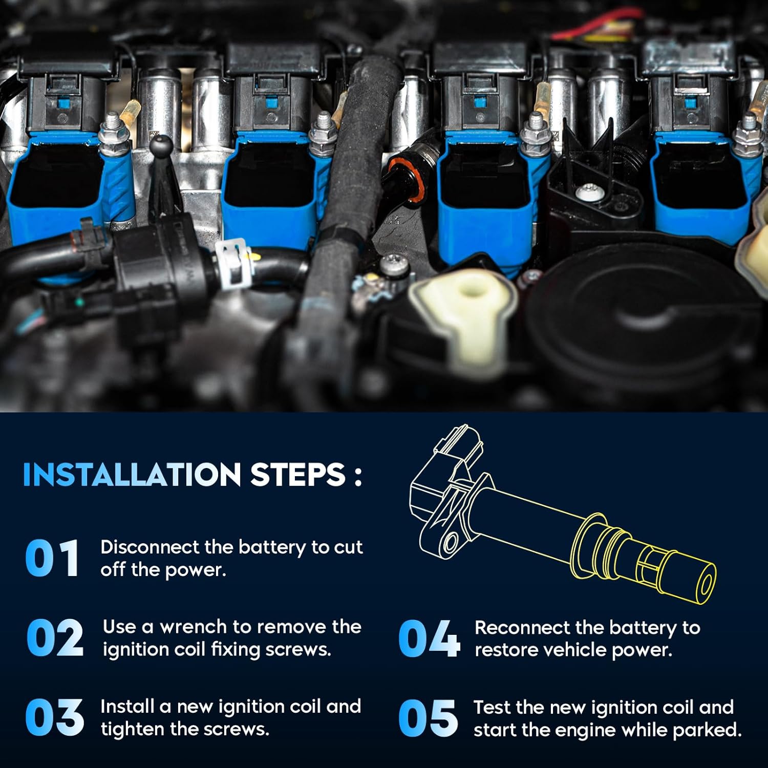 Ignition Coil Pack for GMC Yukon 5.3L 6.0L Envoy, for Chevy Silverado 1500 Avalanche Tahoe Trailblazer Camaro Corvette Impala, Replaces UF413 C1511 12611424 12570616 D510C, 8PCS