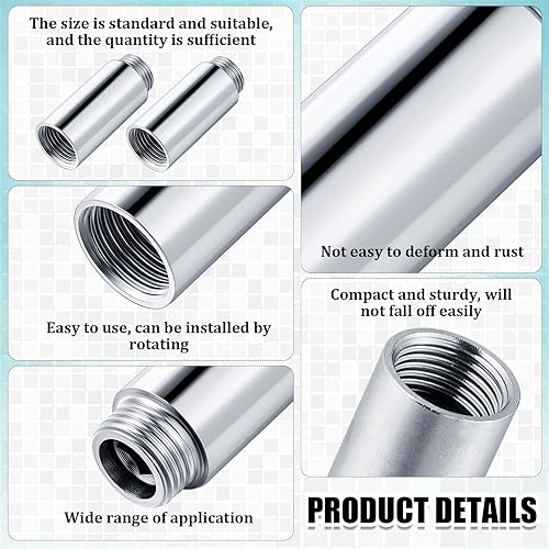 Miniatura 4 de Amylove 2 piezas Brazo extensor de cabezal de ducha de acero inoxidable Extensión de tubo de ducha de 12pt macho a 12pt hembra Rosca de tubo fundido