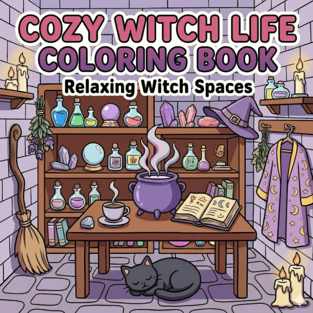 COZY WITCH LIFE COLORING BOOK: Relaxing Witch Spaces