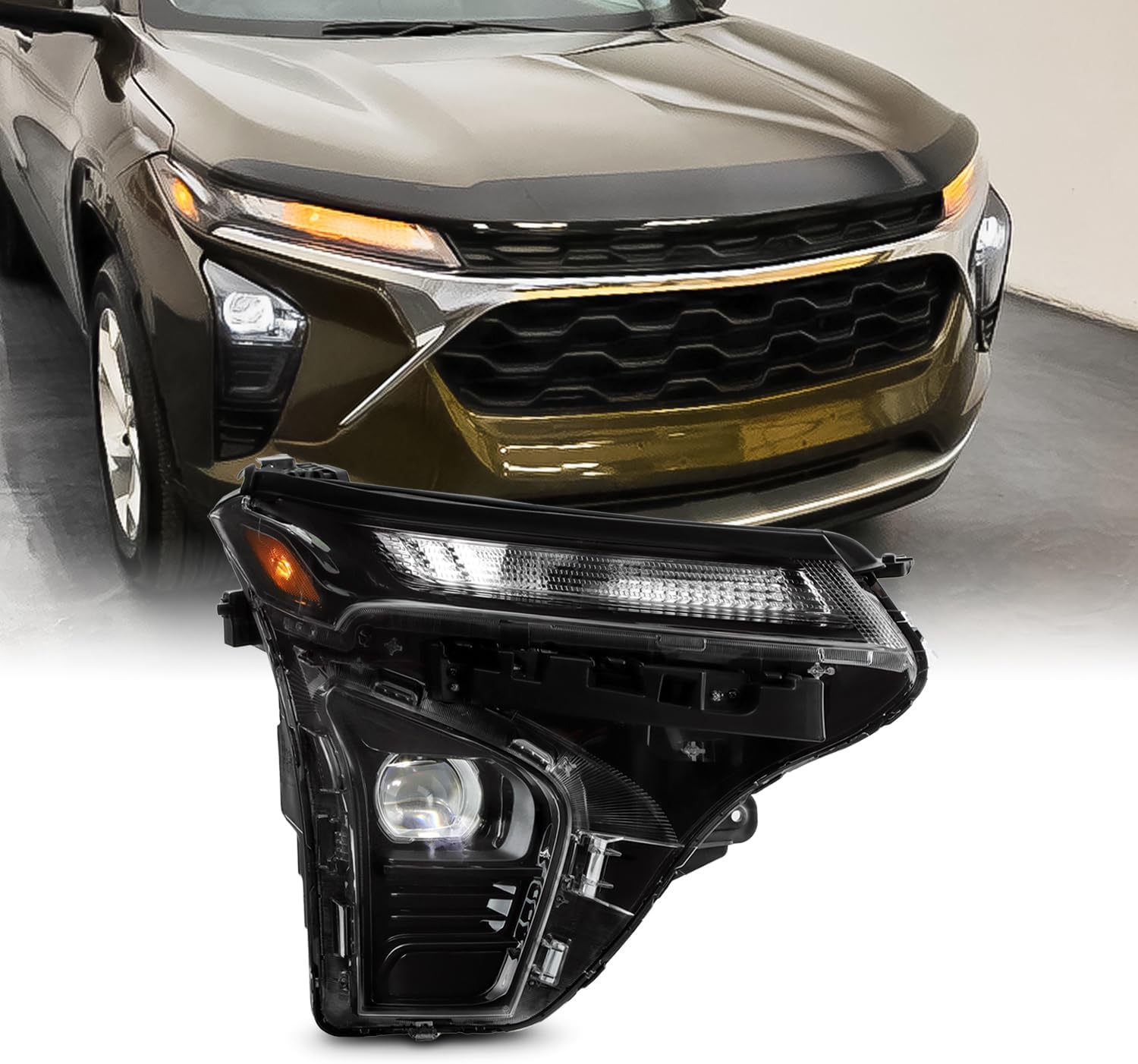 AKKON - Fits 2024-2025 Chevy Trax LS/RS [LED High-Low Beam] Projector Black Headlight Passenger Right w/Halogen Signal