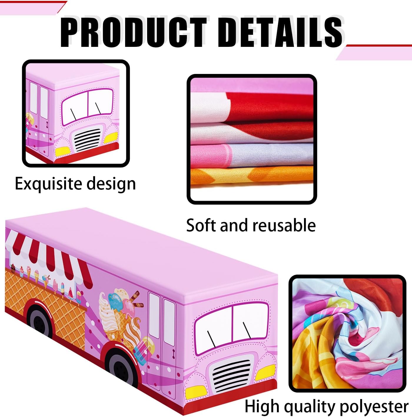 6 FT Ice Cream Truck Tablecloth Ice Cream Table Cloth Washable Fabric Polyester Rectangle Table Cover for Baby Shower Sweet One Birthday Donut Themed Party Decorations