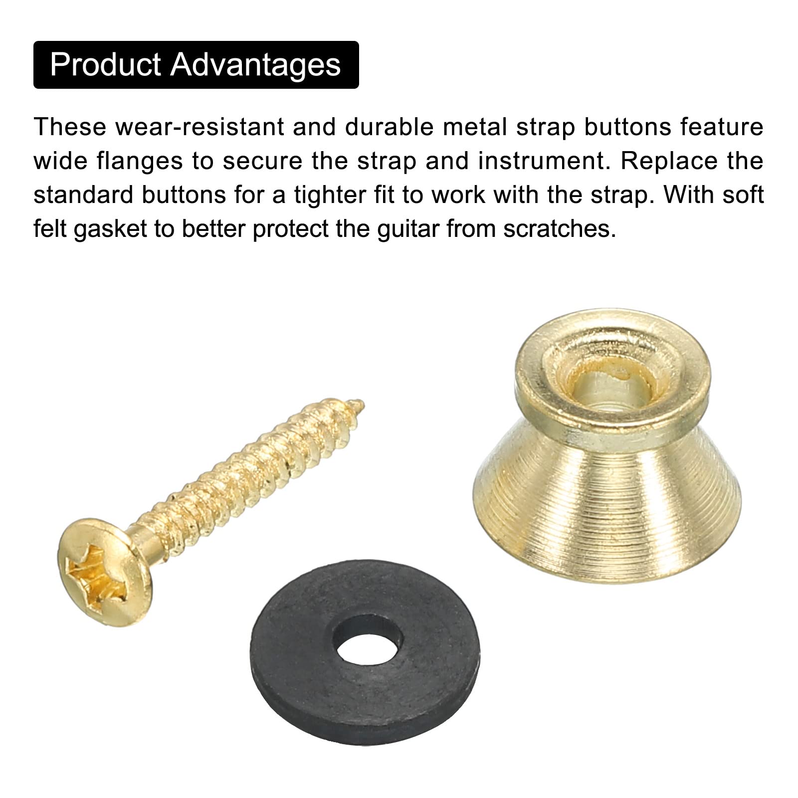 2 Attaches De Sangle Pour Guitare/basse En Métal Doré - Diamètre 13 Mm - Avec Joint Feutre Anti-rayure - 6