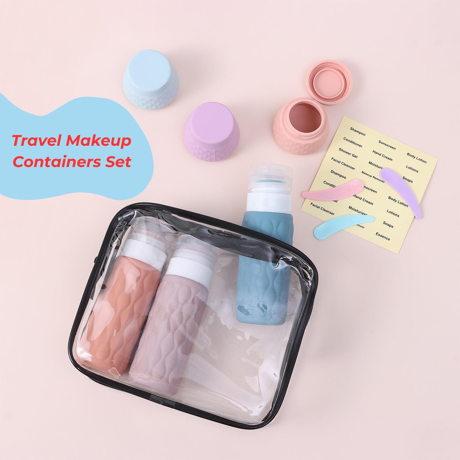 WUZIA 11pcs Travel Silicone Makeup Containers Set, Refillable 100ml Leakproof Squeezable Lotion Bottles & 30g Cream Jars - Image 2