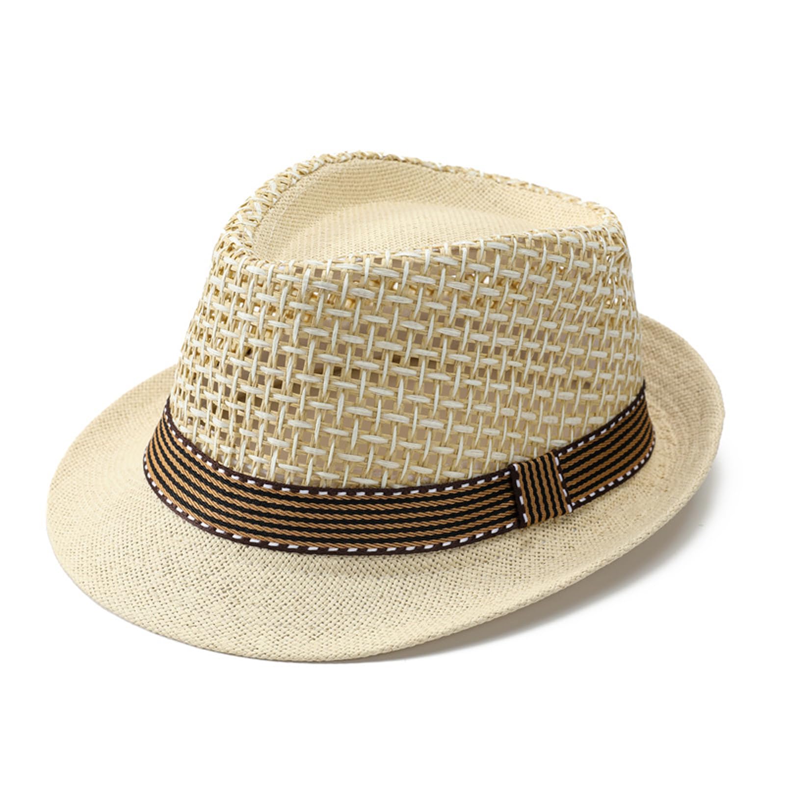 Straw Fedora Hats for Men, Packable Trilby Hat Panama Hat Derby Hat Breathable Mesh Sun Hat Homburg Hat Dad Boyfriend Gift