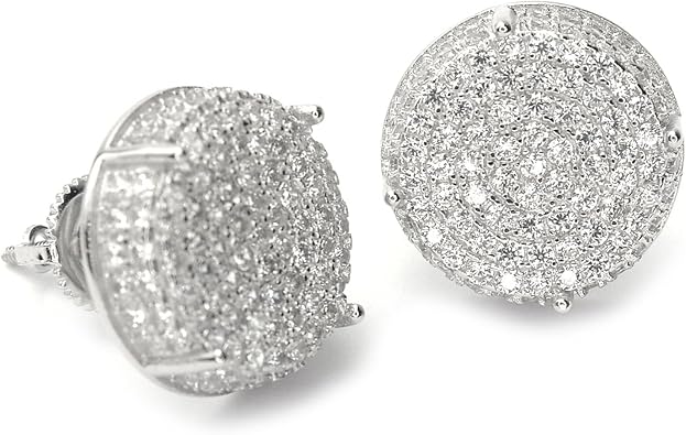 Mens XL 1/2 Inch Full Iced Cubic Zirconia Round Prong Setting Screw Back Earring BE 11403 S