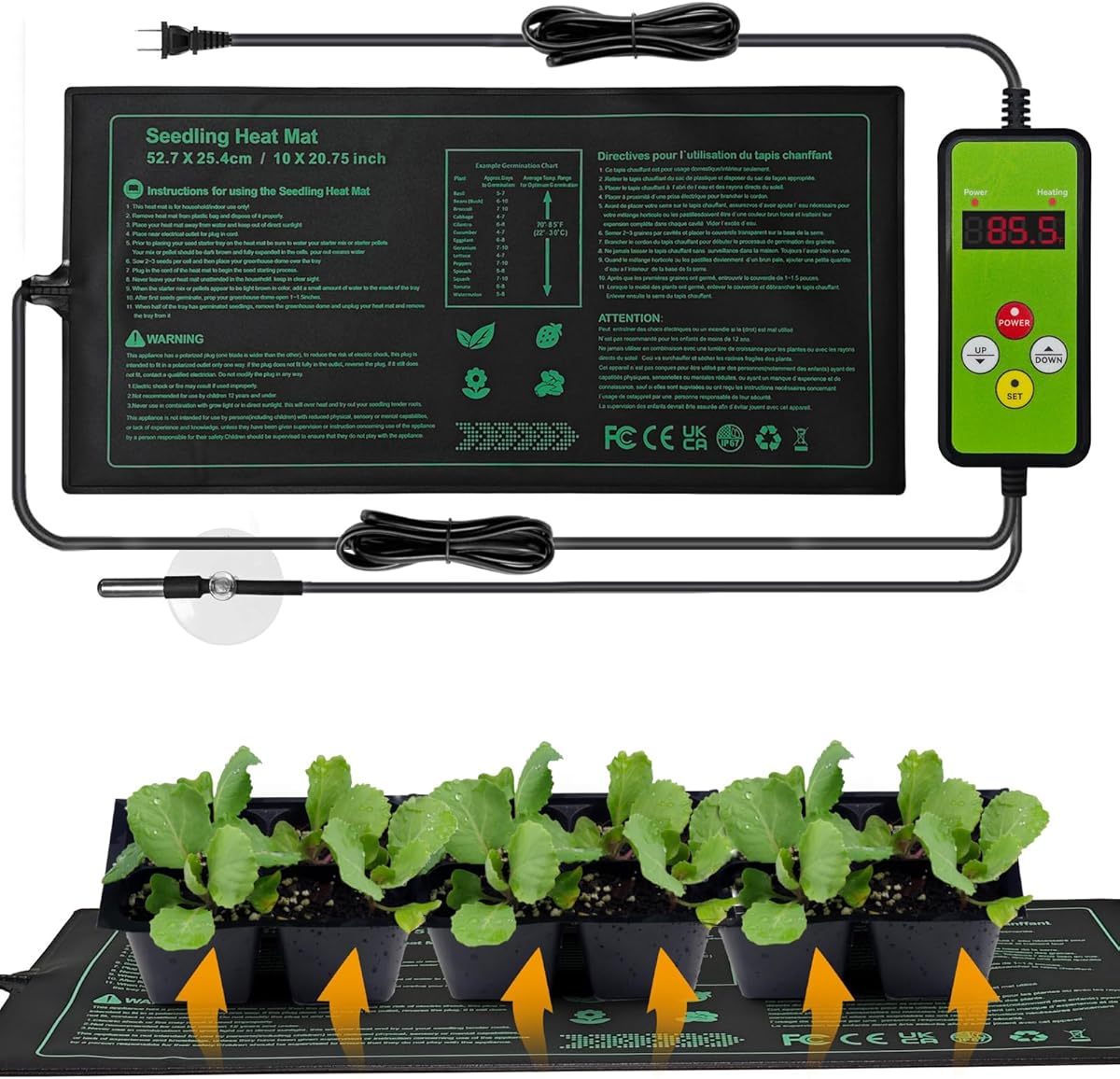 Seedling Heat Mat with Temperature Controller | Waterproof Heating Pads | Seed Germination Heating Mat 10 x 20.75 Inch