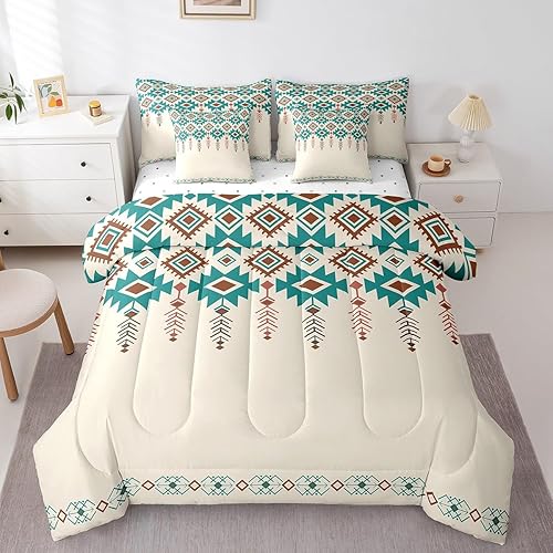 Feelyou Khaki Southwestern Aztec 7 Pieces Bedding Set Kids Geometric