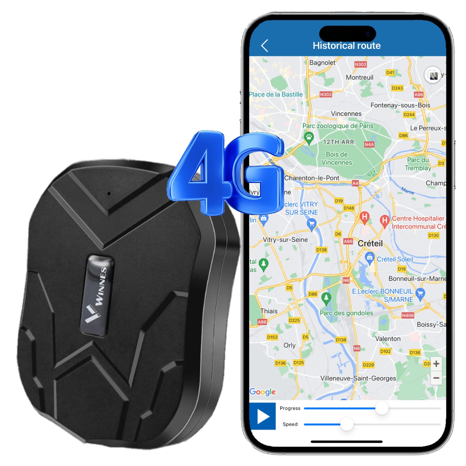 Winnes 4G TK905 Localizador GPS para Coche 5000mAh Rastreador GPS para Coche, aplicación de Alarma de vibración recordatorio Push Gratuito sin suscripción GPS Tracker Resistente al Agua y antirrobo