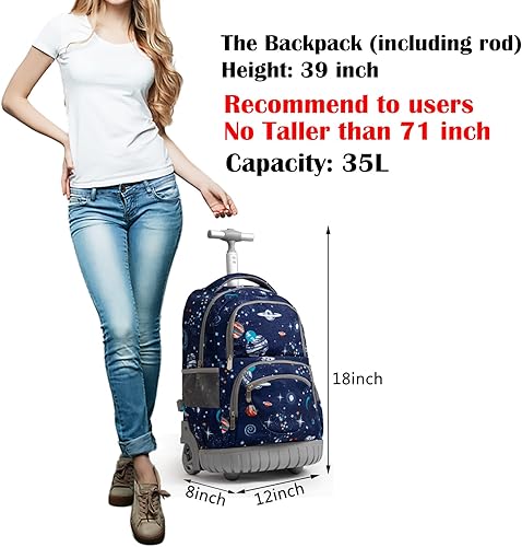 Miniatura 2 de Mochila con ruedas de 18 pulgadas con ruedas multicompartimento, libros universitarios, bolsa para computadora portátil, viaje de negocios