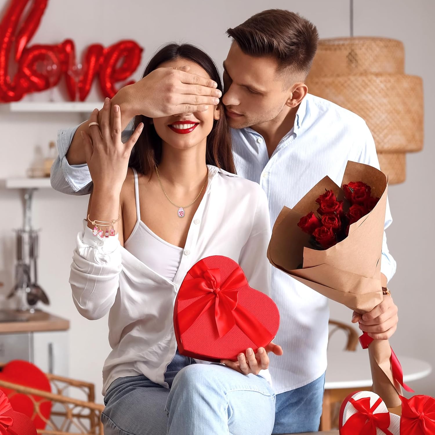 Equsion 200 Pcs Valentines Charms Jewelry Making Charms Bulk Gold Enamel Heart Gnome Rose Pink Pendants for Bracelet Necklace Earrings Making Love Gifts - Image 5