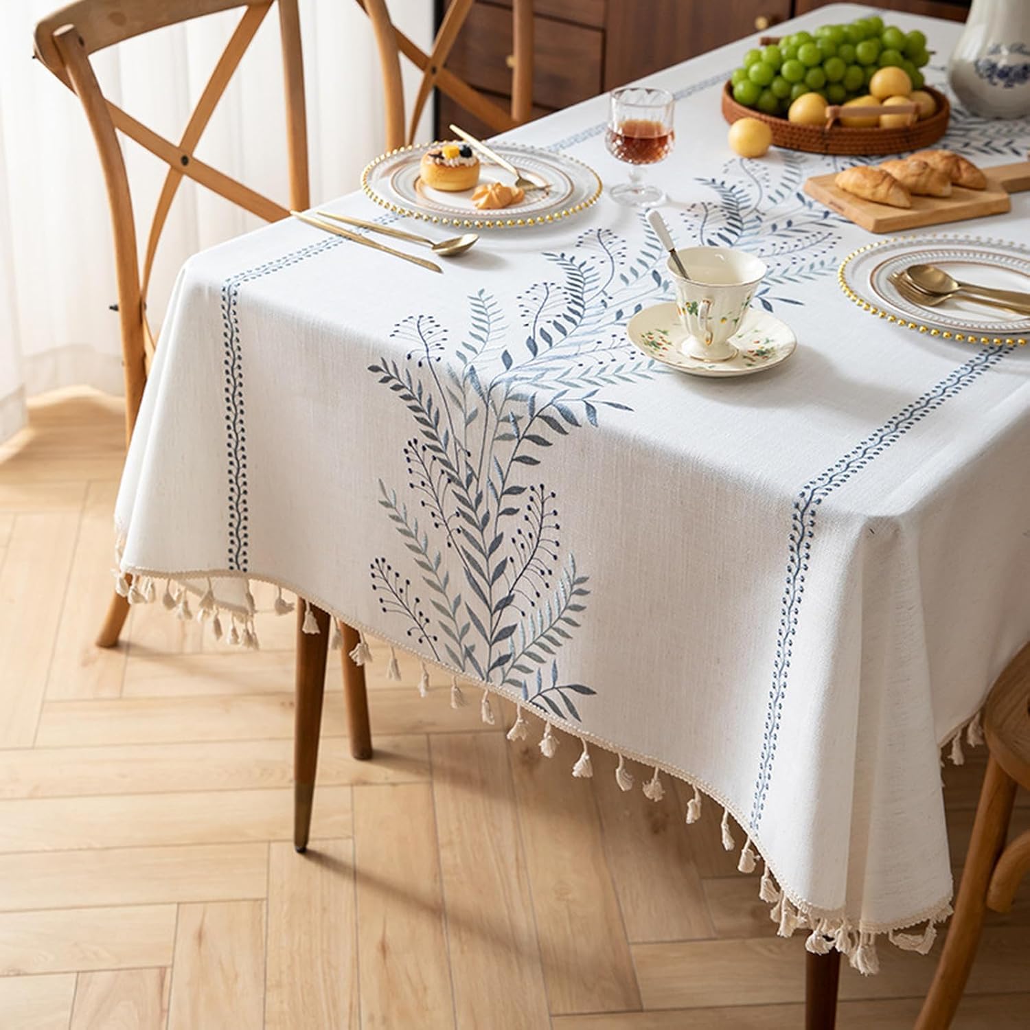 Tovaglia impermeabile blu 120 x 120 cm – Tovaglia versatile in stile country per sala da pranzo, cucina, buffet, feste e campeggio – Protezione per il tavolo durevole ed elegante