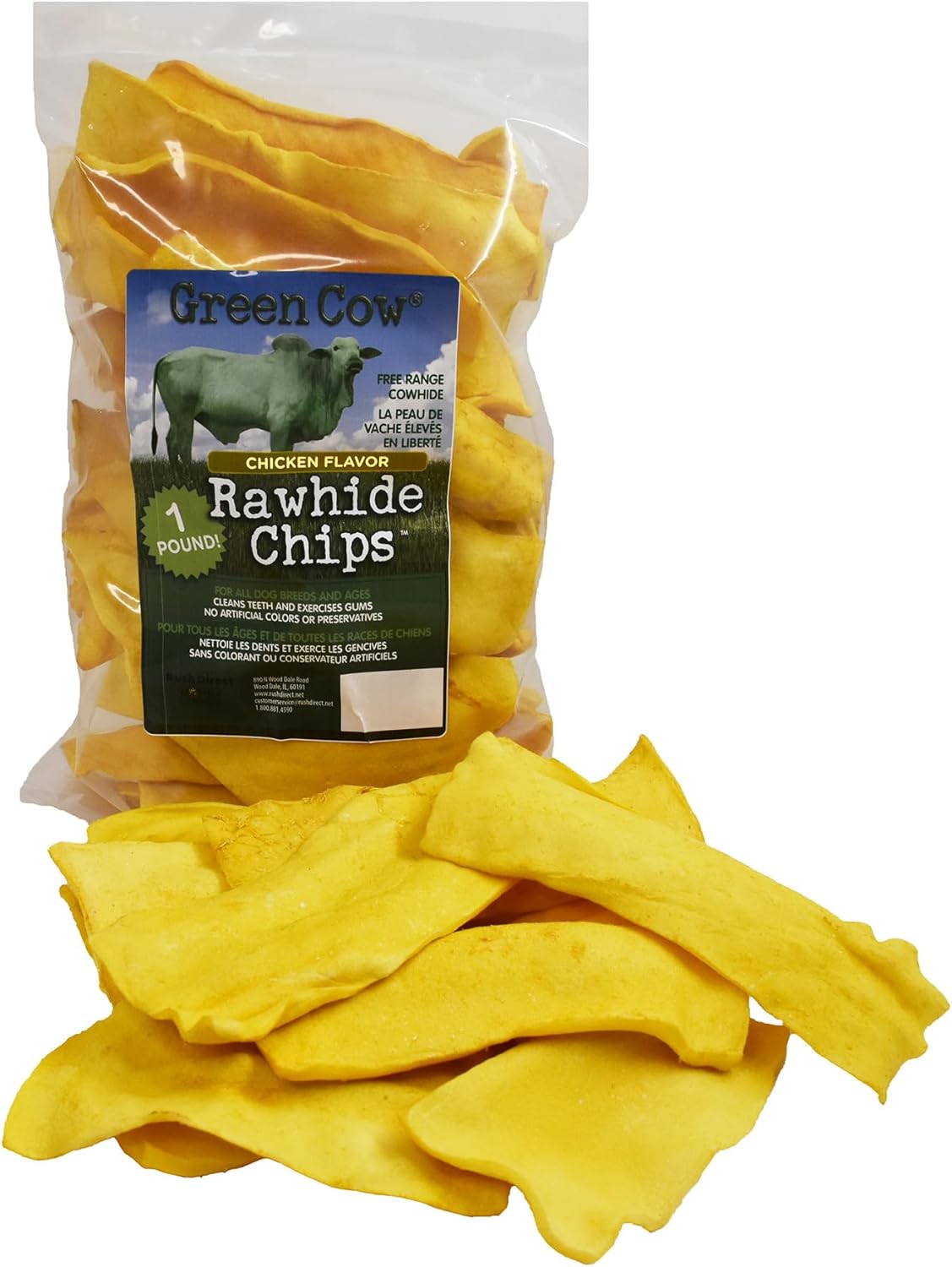 GreenCow Rawhide Chips Chicken Flavor 1Pound Bag
