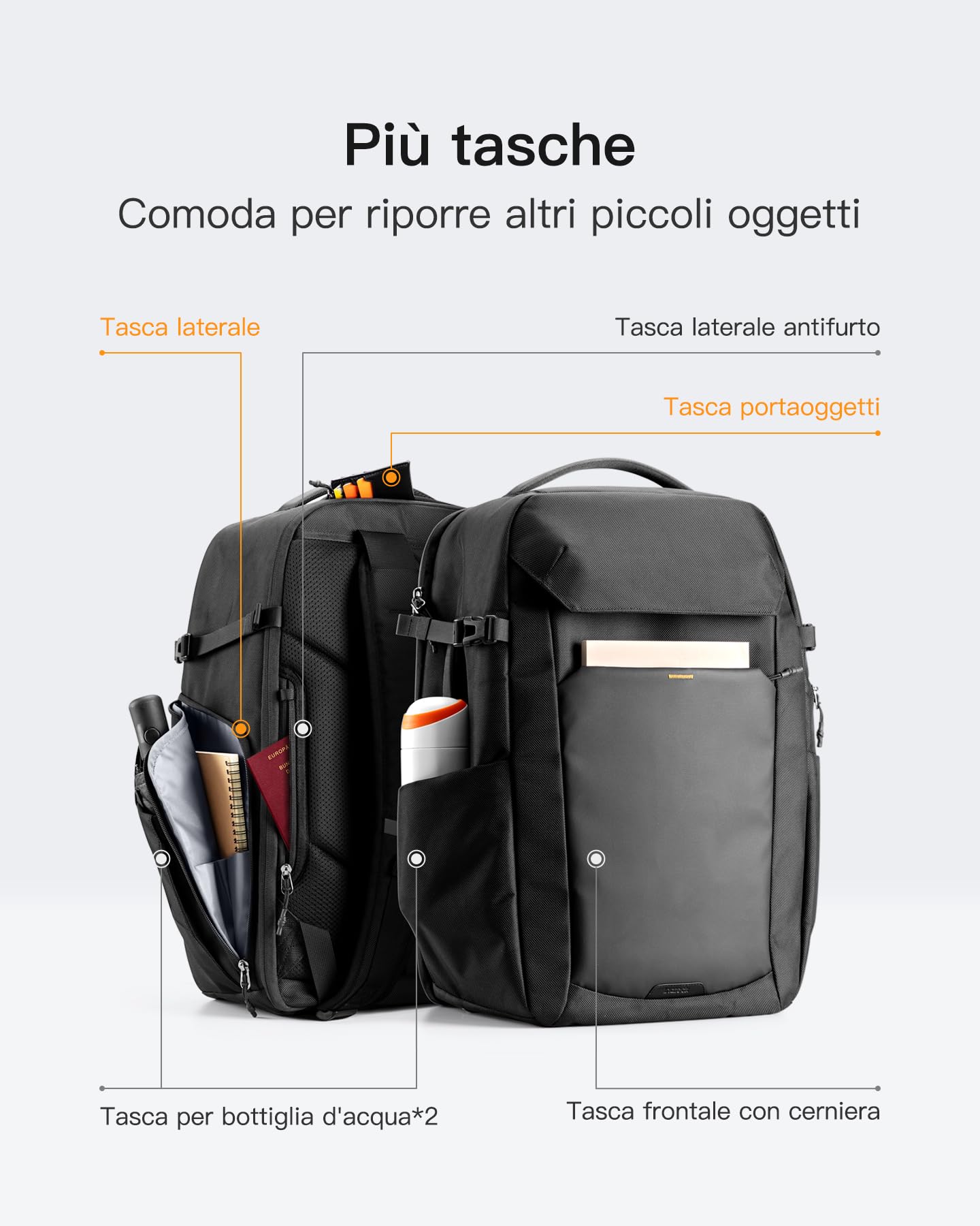 Inateck Zaino Viaggio TSA-friendly, 38L Bagaglio a Mano con Scomparto per Scarpe Separato, per Donna Uomo Resistente agli Schizzi, Nero