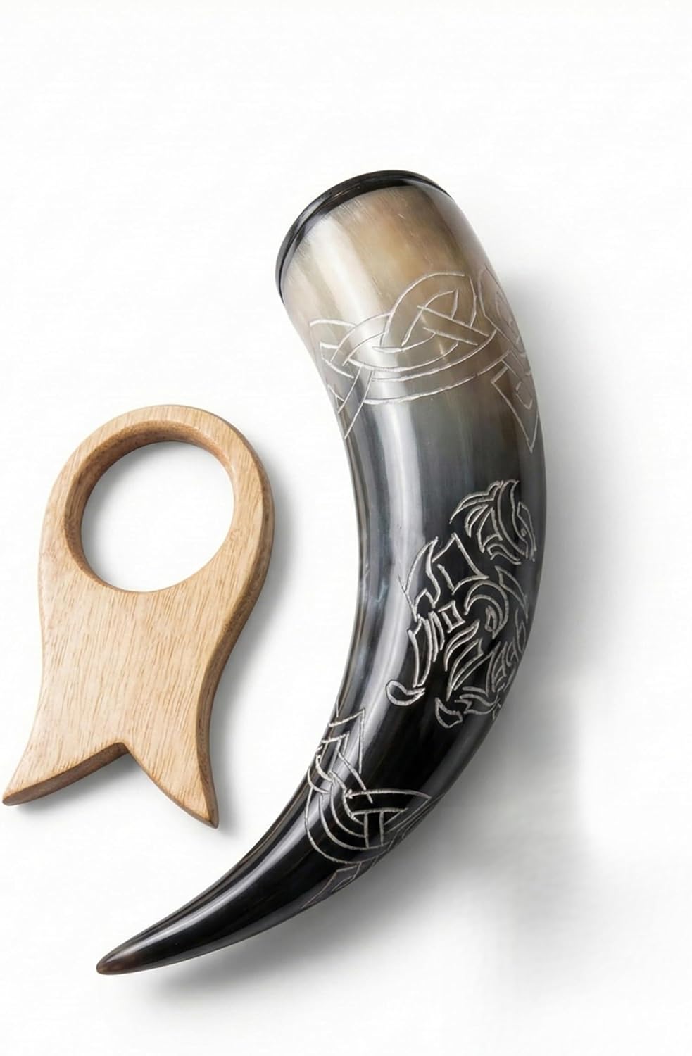 Horn Urn Very Unique & Beautiful Cremation Urn Made with Genuine Horn-Horn Urn Memorial Keepsake for Human Men-Women & Pets-Engraved Horn urn-Decorative Horn Urn (Vines with Celtic Cat)