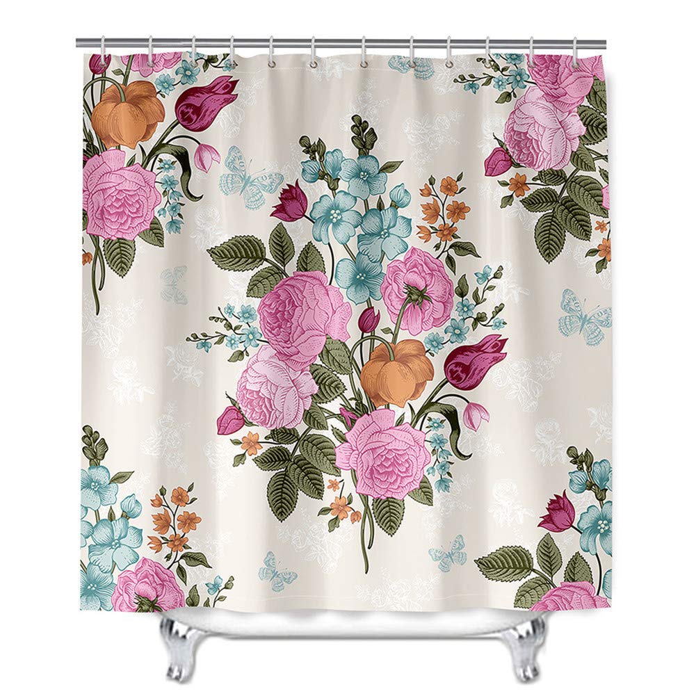 Oduo Tenda Da Doccia Impermeabile Con Fiori 3D - 90x180 Cm, Poliestere Stampato, Include 12 Ganci, Lavabile, Moderna