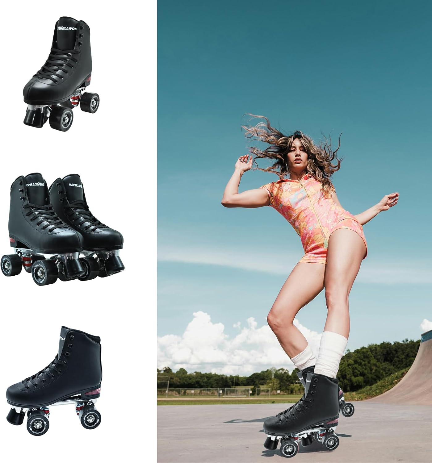 Roller Skate for Women and Men, Classic Design High-Top PU Leather Quad Roller Skates for Outdoor and Indoor, Rollerskates for Beginner Size 6/7/8/9/10/11