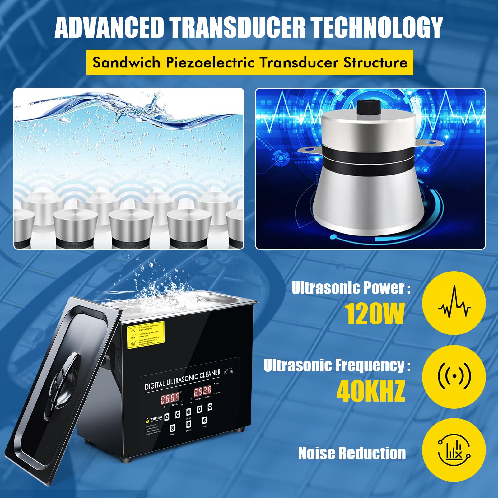 3L Pulitore ad Ultrasuoni con Riscaldamento e Timer, 40KHz 120W Lavatrice ad Ultrasuoni con Cesto & Coperchio, Interno in Acciaio Inox 304, per Attrezzi Pezzi Auto