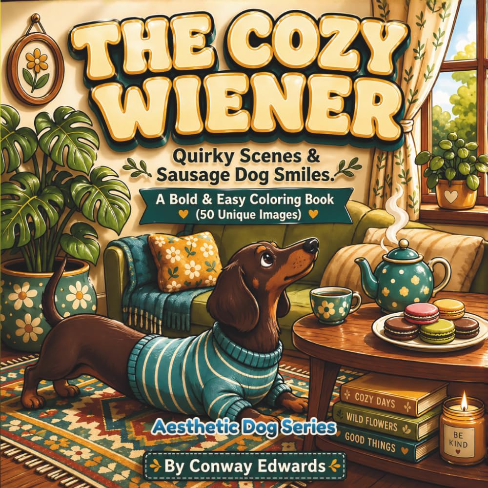 The Cozy Wiener: A Bold & Easy Coloring Book.: 50 Simple Dachshund Illustrations for Adults and Teens. Large Print Minimalist Scenes for Stress Relief and Anxiety (Aesthetic Dog Series)