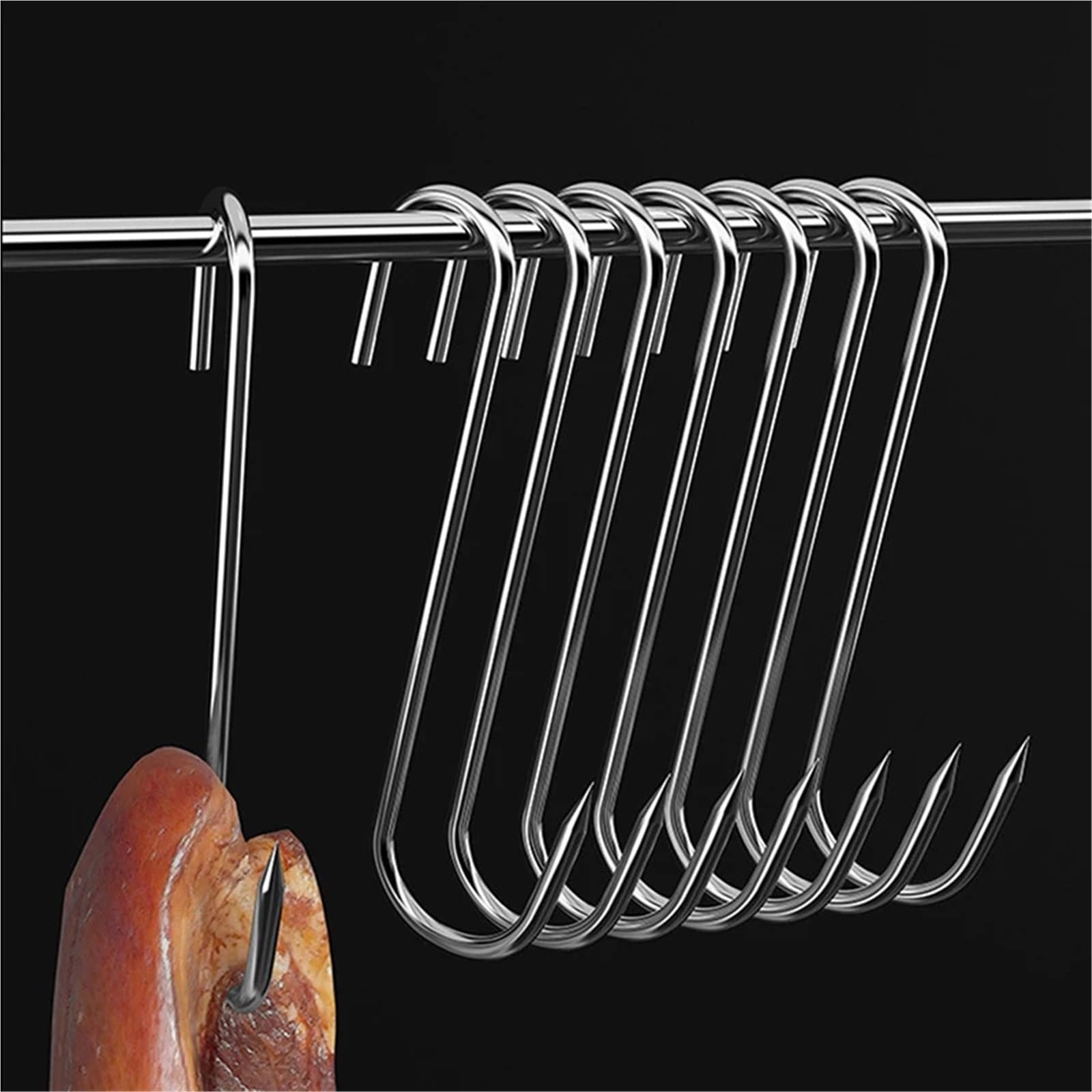 100 ganchos en forma de S acero inoxidable con punta afilada for colgar utensilios carne, ropa y carnicería, cocina repostería para Procesamiento de Carne(M15cm)