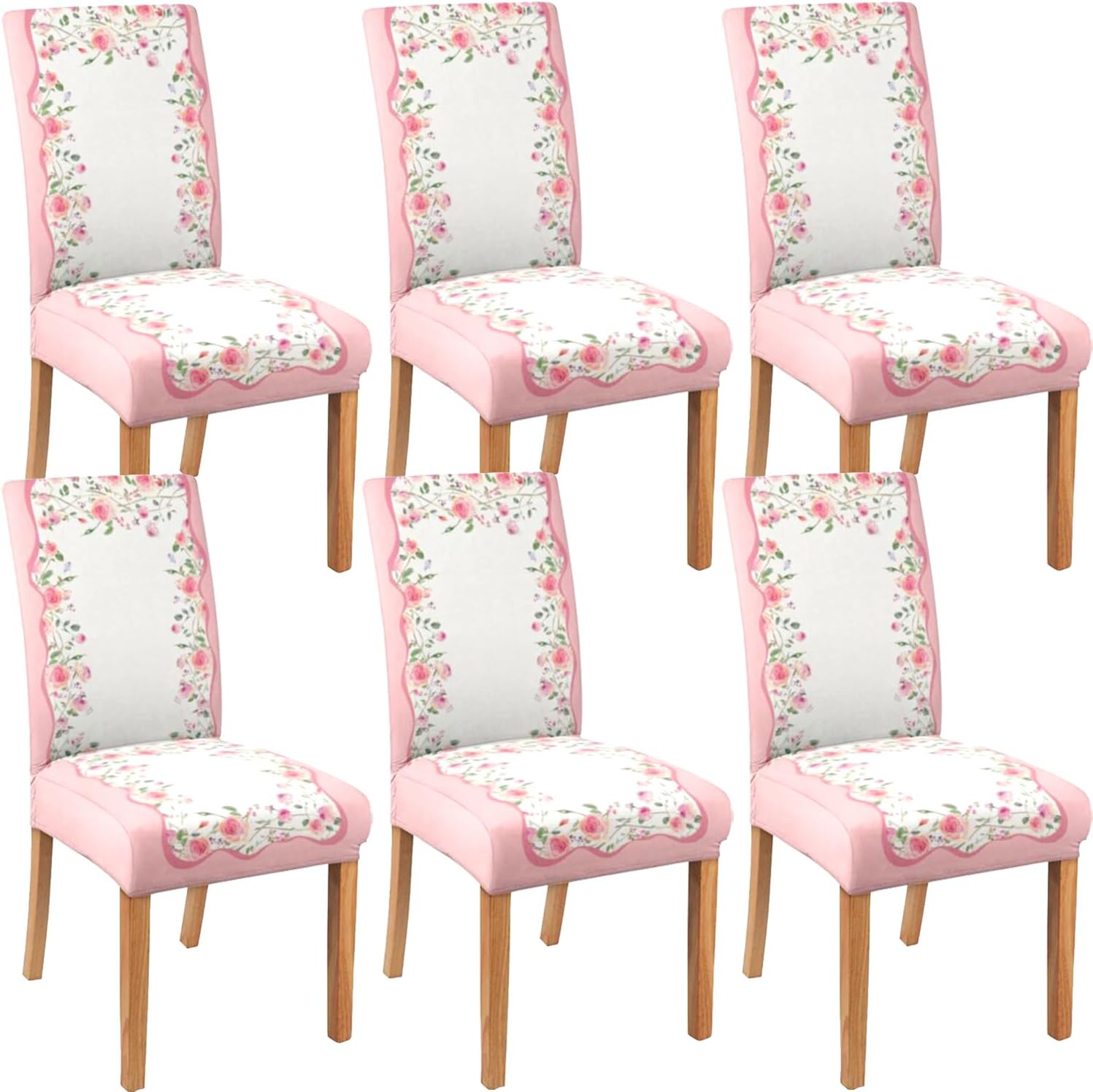 Mothers Day Chair Covers Set of 6, Sweet Pink Rose Chairs Slipcover for Dining Room, Removable Washable Breathable Cover in the Kitchen Restaurant Holiday Decor