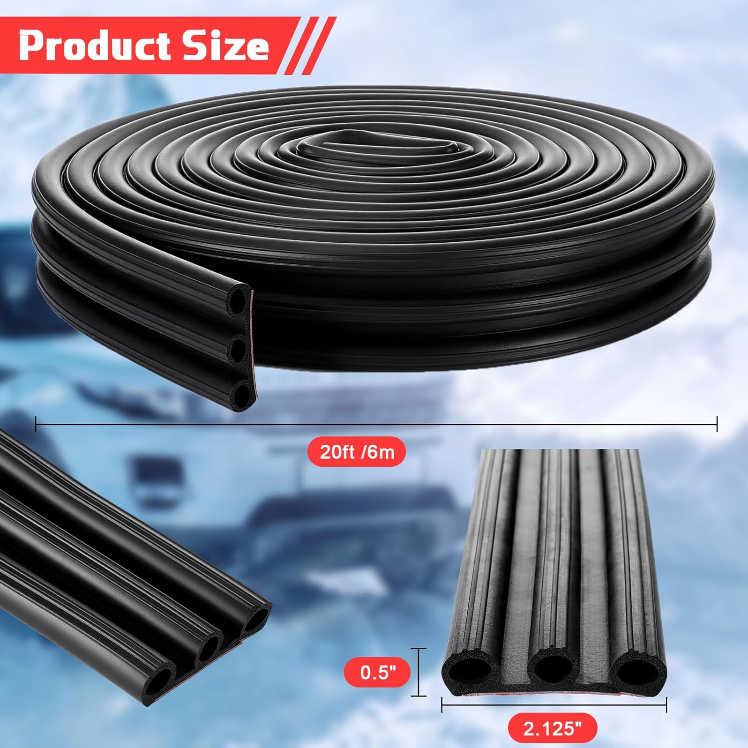 20FT Truck Cap Seal 2-1/8 Inches Wide × 1/2 Inches High × 20 Feet Long Truck Topper Seal with Adhesive EPDM Rubber for Heavy Duty Canopies and Camper Over 200 Lbs