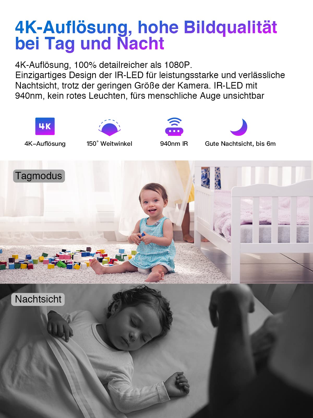 HiKam Mini Kamera WLAN 4K HD, 2600mAh Akku, Kleine Überwachungskamera Live Übertragung Handy APP Für Innen IP WiFi hundekamera Kompakte Microkamera Bewegungsmelder Nachtsicht aufzeichnung, MW5 Plus