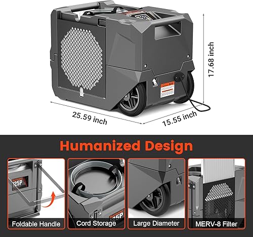 Miniatura 4 de Abestorm Deshumidificadores comerciales 264 PPD con bomba y manguera de drenaje, deshumidificadores industriales portátiles para gran espacio,