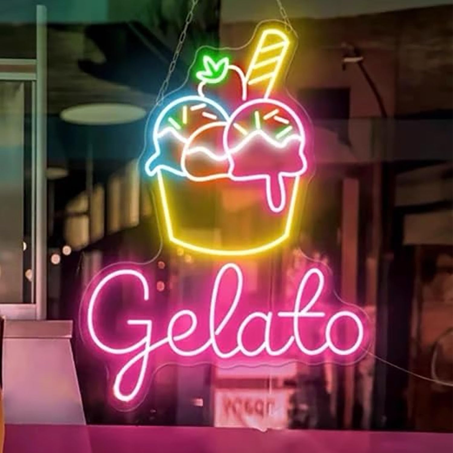 ネオンインテリアサイン　ICE CREAM Gelato Neon Sign Ice Cream Shop LED Sign Gelato Open LED Light