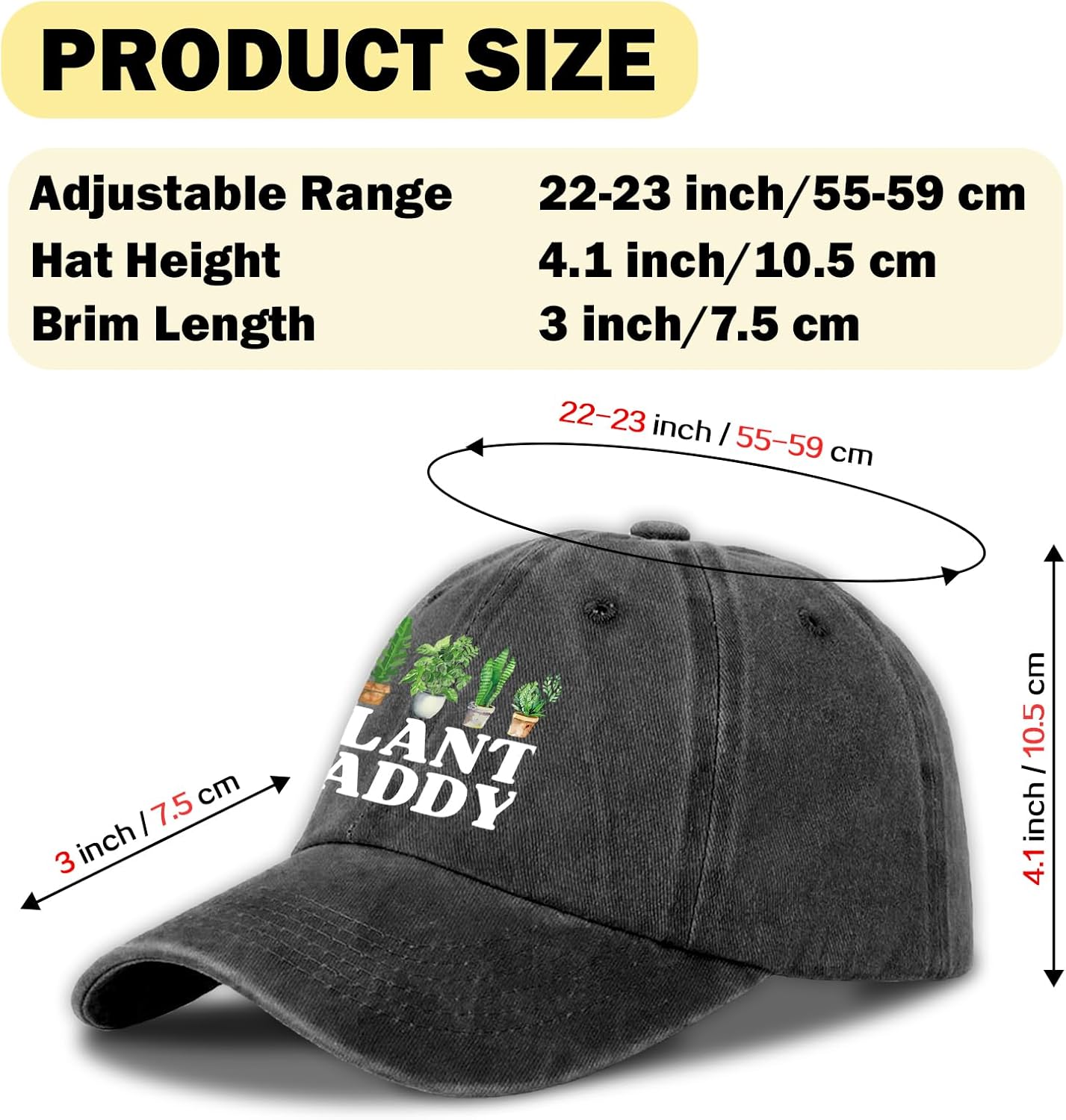 Funny Plant Distressed Washed Black Baseball Hats Plant Daddy Printed Cotton Adjustable Baseball Caps Trendy Accessories Hats for Men Great Birthday Gifts for Dad Husband Friend Plant Lover - Image 2