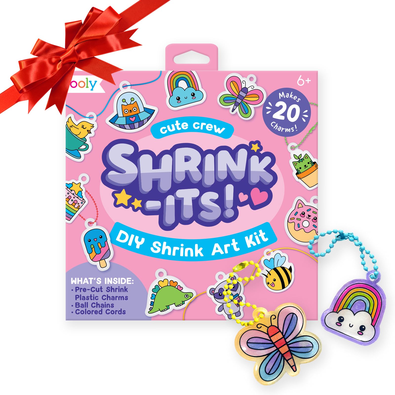 Ooly Shrink-Its 28 PC DIY Shrinking Art Kit That Creates Charms and Tags, Includes 20 Plastic Pre Cut Charms and More, No Mess Art for Kids, DIY Creative Activity, Ideal Party Favor - Cute Crew