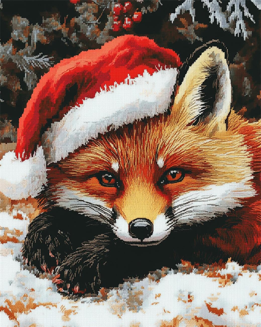 AxiangziK DIY Counted Cross Stitch Kits Santa hat and Fox 11CT 30x40cm