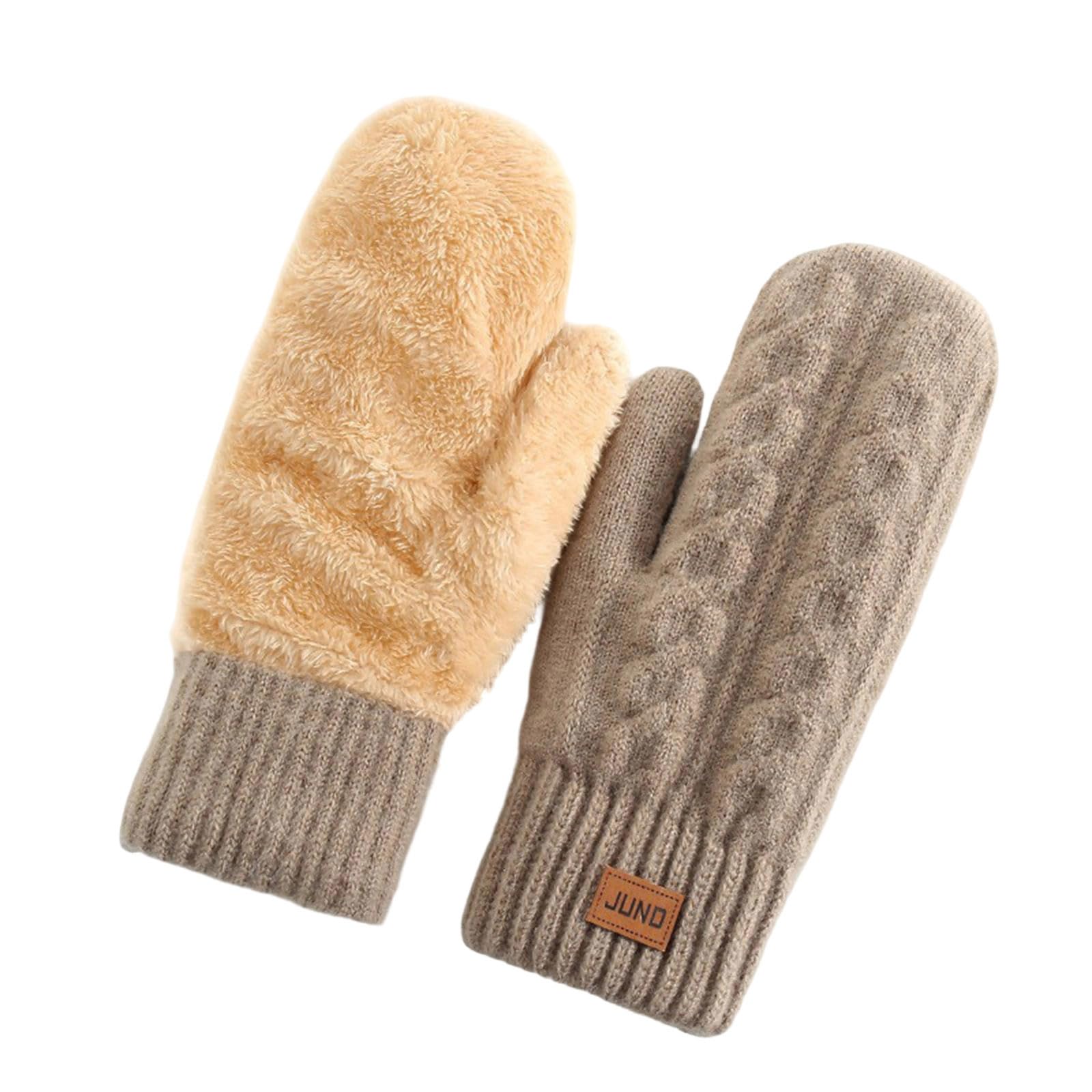 Winter Warm Mittens for Women Knit Gloves Soft Wool Thick Fleece Lining Mittens Cable Knit Comfy Solid Mitten