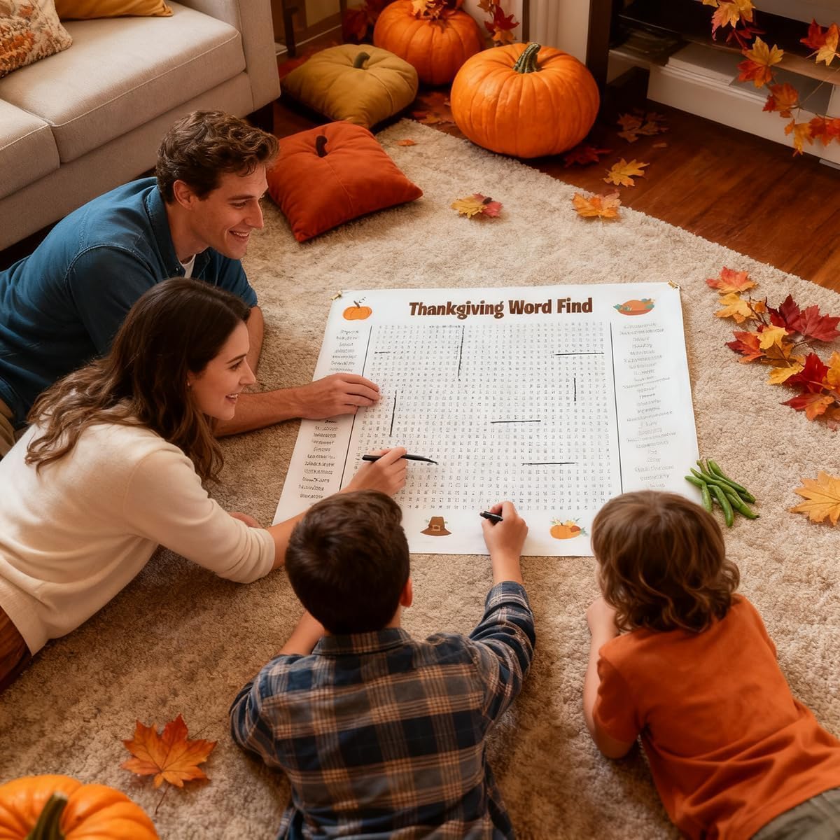 AyeBeau Thanksgiving Word Search Poster, Giant Holiday Word Find Wall Poster for Thanksgiving and Christmas, 36" X 24" Wall Game with 50 Words for Family Holiday Party Activity (Thanksgiving) - Image 5