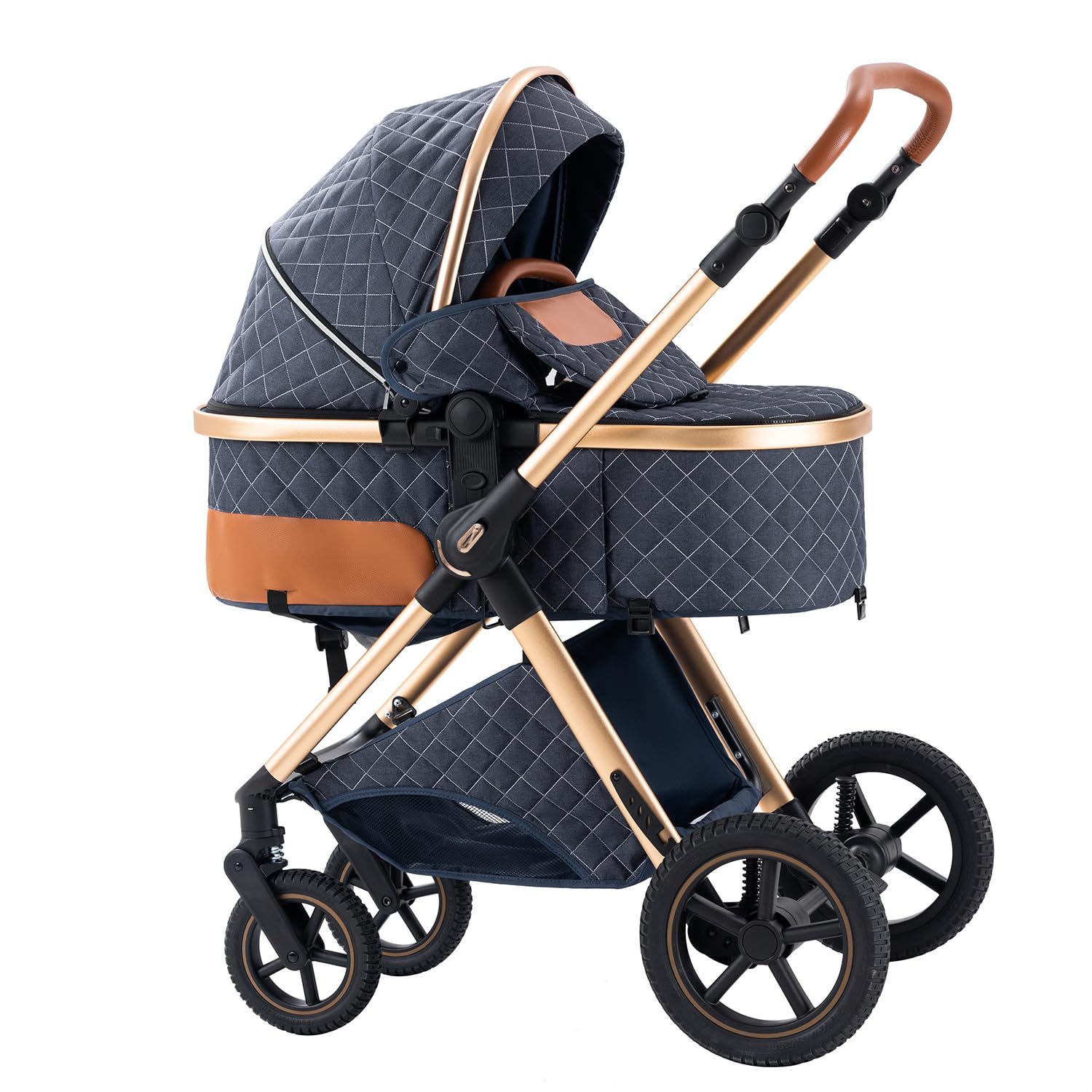 Poussettes 3 en 1 Citadines Poussettes Combinées Poussette Tricycle Baby Walker Poussette Haute Paysage Poussettes Landau pour 0-36 mois Pliantes Trolley Bébé (H2-BLUE, H2)