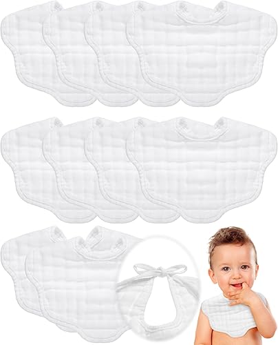 Yahenda Paquete de 10 baberos de muselina para bebé, baberos tipo bandana blanca, paños absorbentes de algodón para dentición con correas ajustables