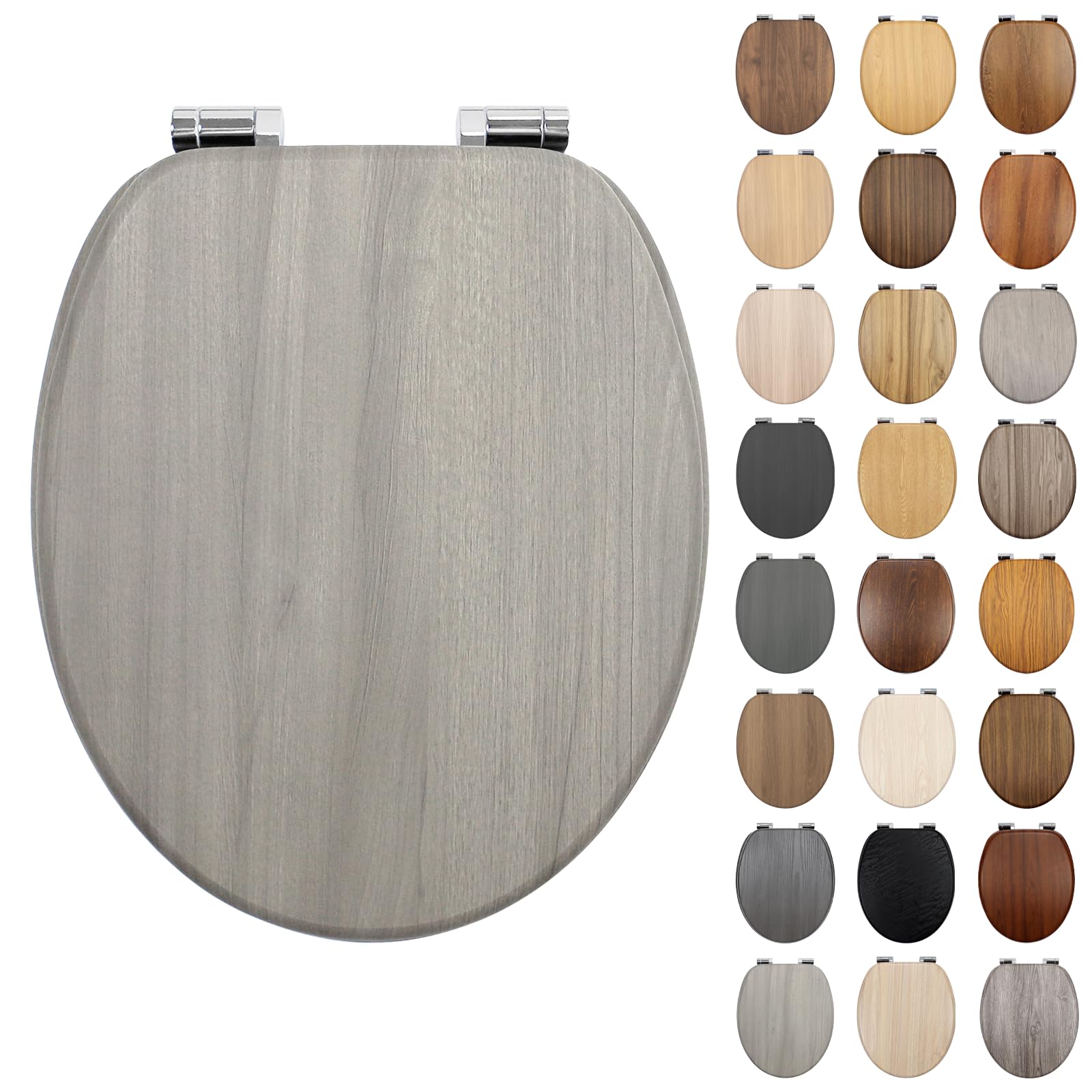 Fanmitrk Wooden Toilet Seat with Oak Effect Finish, Soft Close, MDF Bottom-Fixing Hinges, Easy-Clean for Bathrooms(SDFM14212-48-01) — image 1