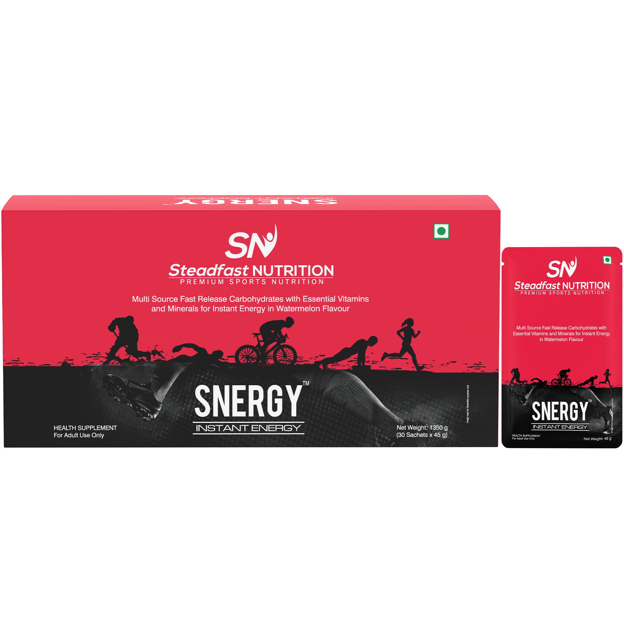 Snergy Instant Energy & Hydration Essential Vitamins & Minerals Energy Drink & Pre workout Supplements for Men & Women Watermelon 30 Sachets