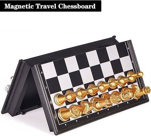 Miniatura 3 de Mini juego de ajedrez de 5 pulgadas, juego de mesa de viaje con tablero de ajedrez plegable magnético, portátil y para almacenar piezas de ajedrez,