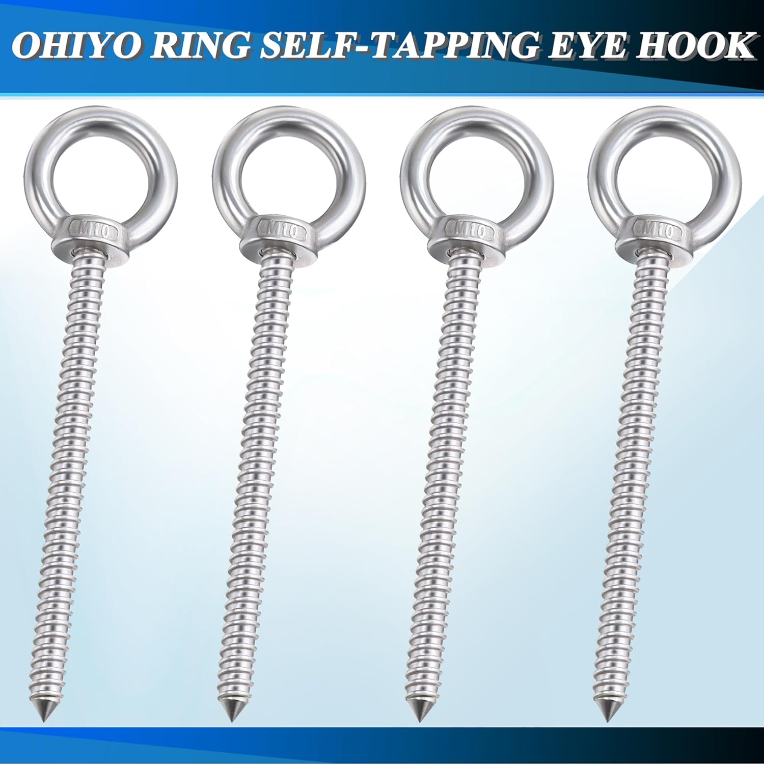 OHIYO 6.3 Inch Heavy Duty Eye Hooks M10 Self Tapping Eyelet Screw Load Capacity 850LBS Heavy Duty Screw in Eye Hooks for Hammock Stand, Swing Chair, Yoga, Heavy Indoor & Outdoor Uses (4Pack- M10) - Image 7