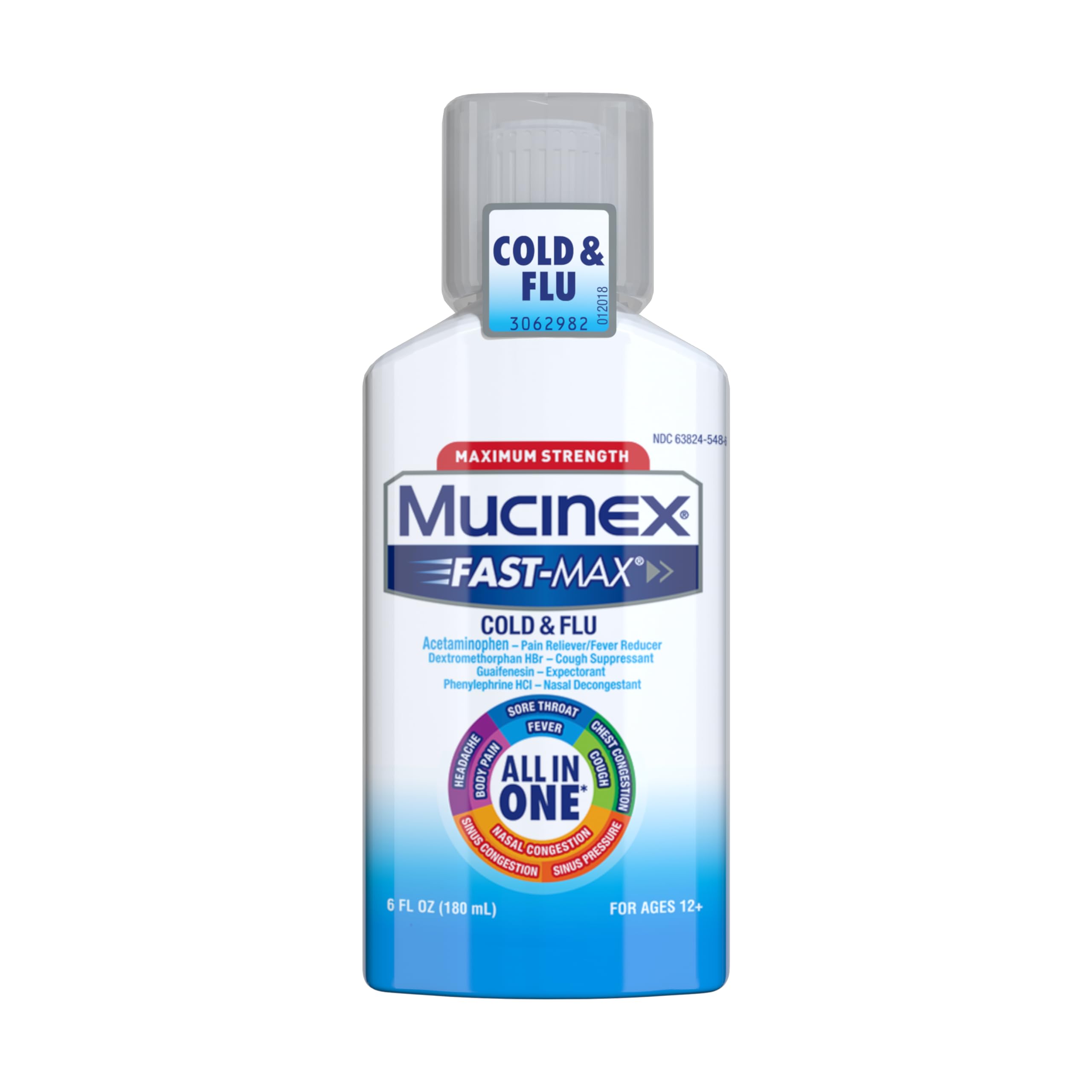 Mucinex Fast-Max Cold & Flu All-in-One Maximum Strength Liquid, 6 fl. oz. (Packaging May Vary) BB 6/25