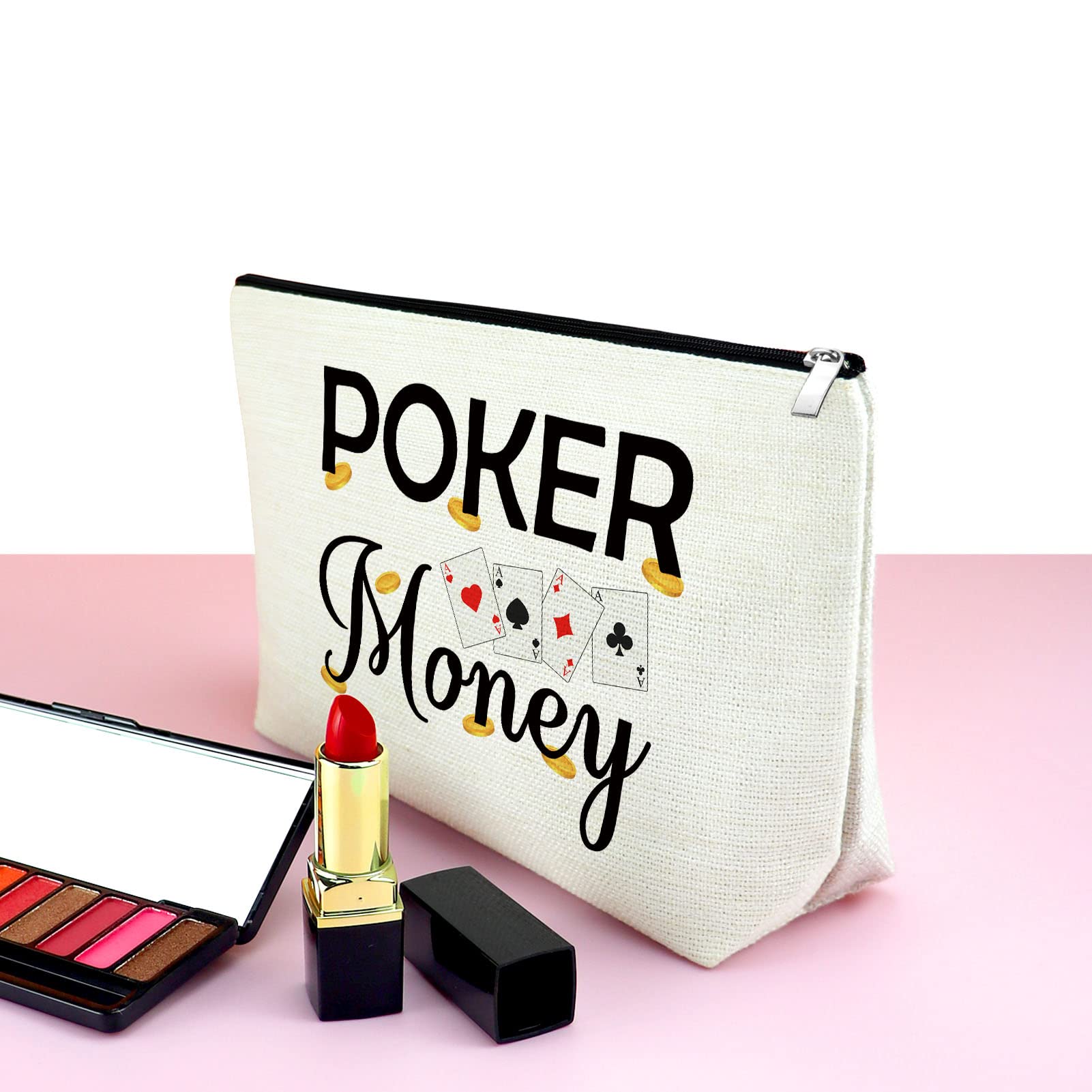 Mxrymvu Funny Casino Lover Gift Poker Money Cosmetic Bag for Women Gambler Makeup Bag Christmas Birthday Present for Gambler Friends Her Retirement Present for Grandma Travel Makeup Pouch