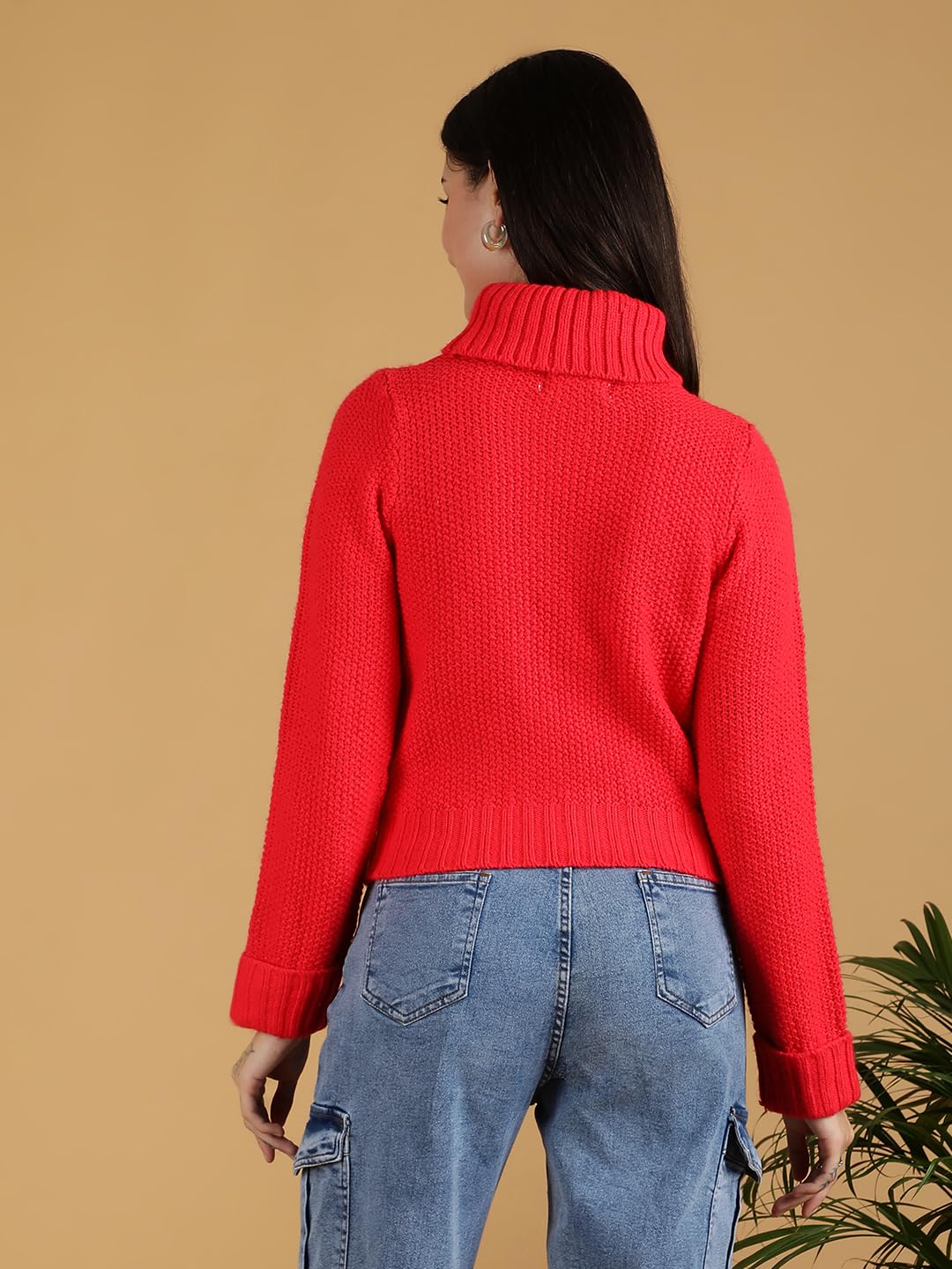 KOTTY Damski sweter z dzianiny z golfem, elegancki, dopasowany krój, zimowy sweter z solidnym wzorem