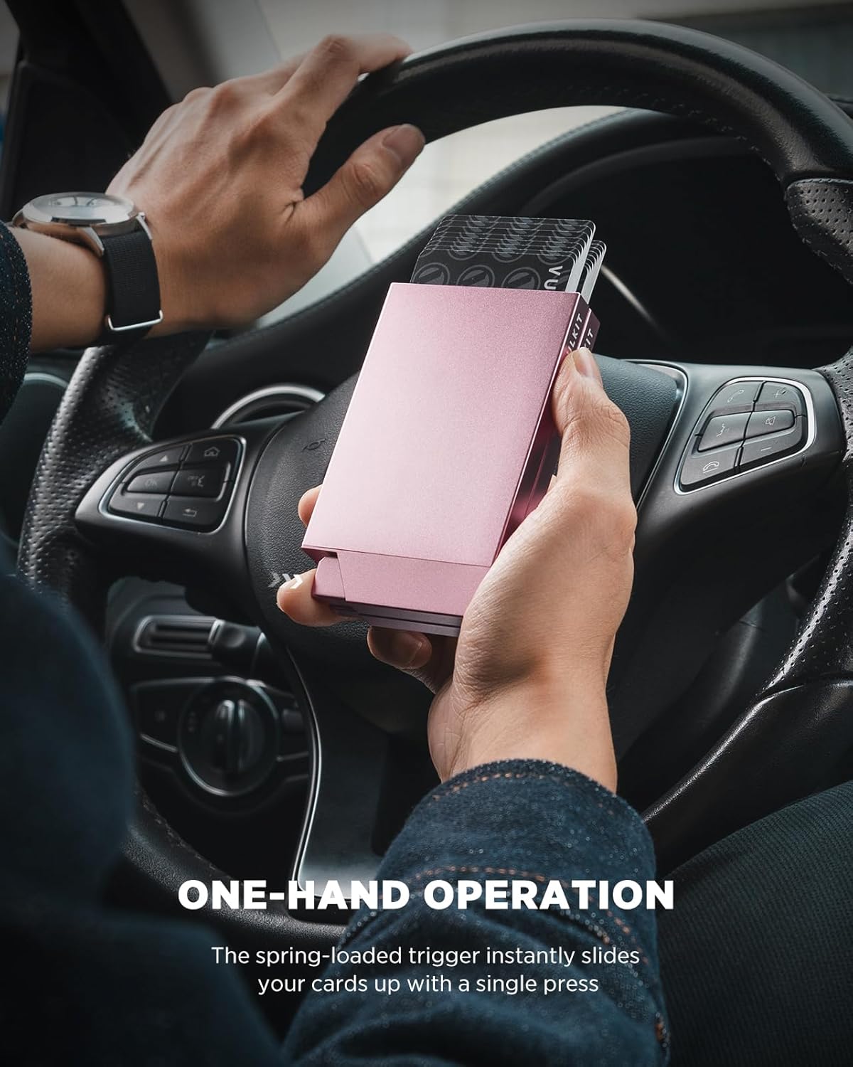 VULKIT Women's Double Sided Pop Up Credit Card Holder, Slim Twin Push Button Ejection Wallet Holder with RFID Blocking, Aluminium Alloy Frame Metal Card Case, Holds 12-16 Cards (Rose Gold) - Image 4