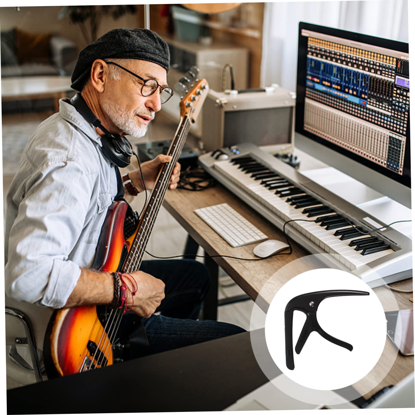 BESTonZON 5juegos Capo De Guitarra Portátil Con Pua Accesorio De Afinación Para Guitarra Eléctrica y Clásica Diseño Ergonómico