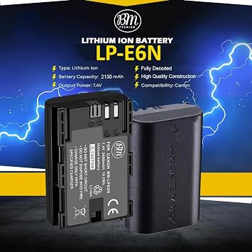 BM Premium 2 LP-E6N Batteries for Canon EOS R, EOS R5, EOS 90D, EOS 60D, EOS 70D, EOS 80D, EOS 5D II, EOS 5D III, EOS 5D IV, EOS 5Ds, EOS 6D, EOS 6D II, EOS 7D, EOS 7D Mark II, C700, XC10, XC15 Camera