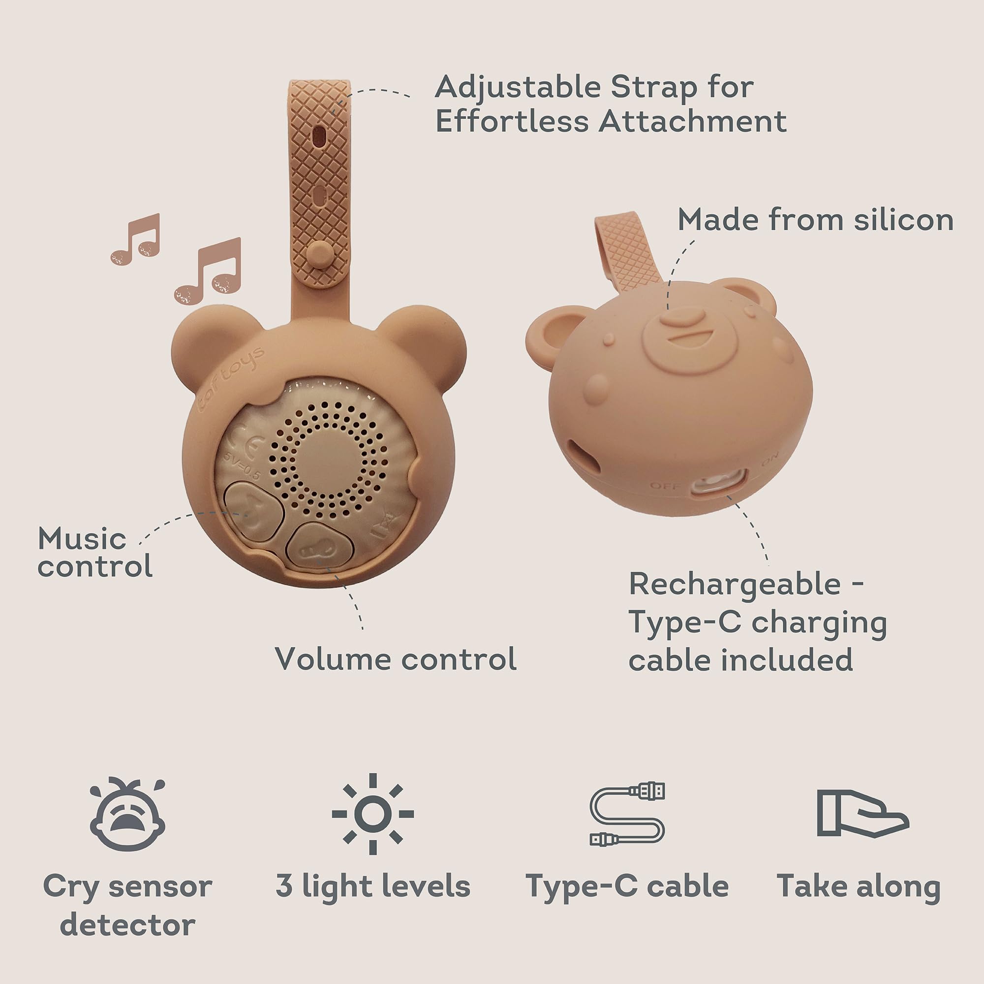 Taf Toys Portable Sound Machine for Baby Sleep Soft Light & Cry Sensor, 30 Mins Melodies, Ideal for Cribs Strollers - Image 4