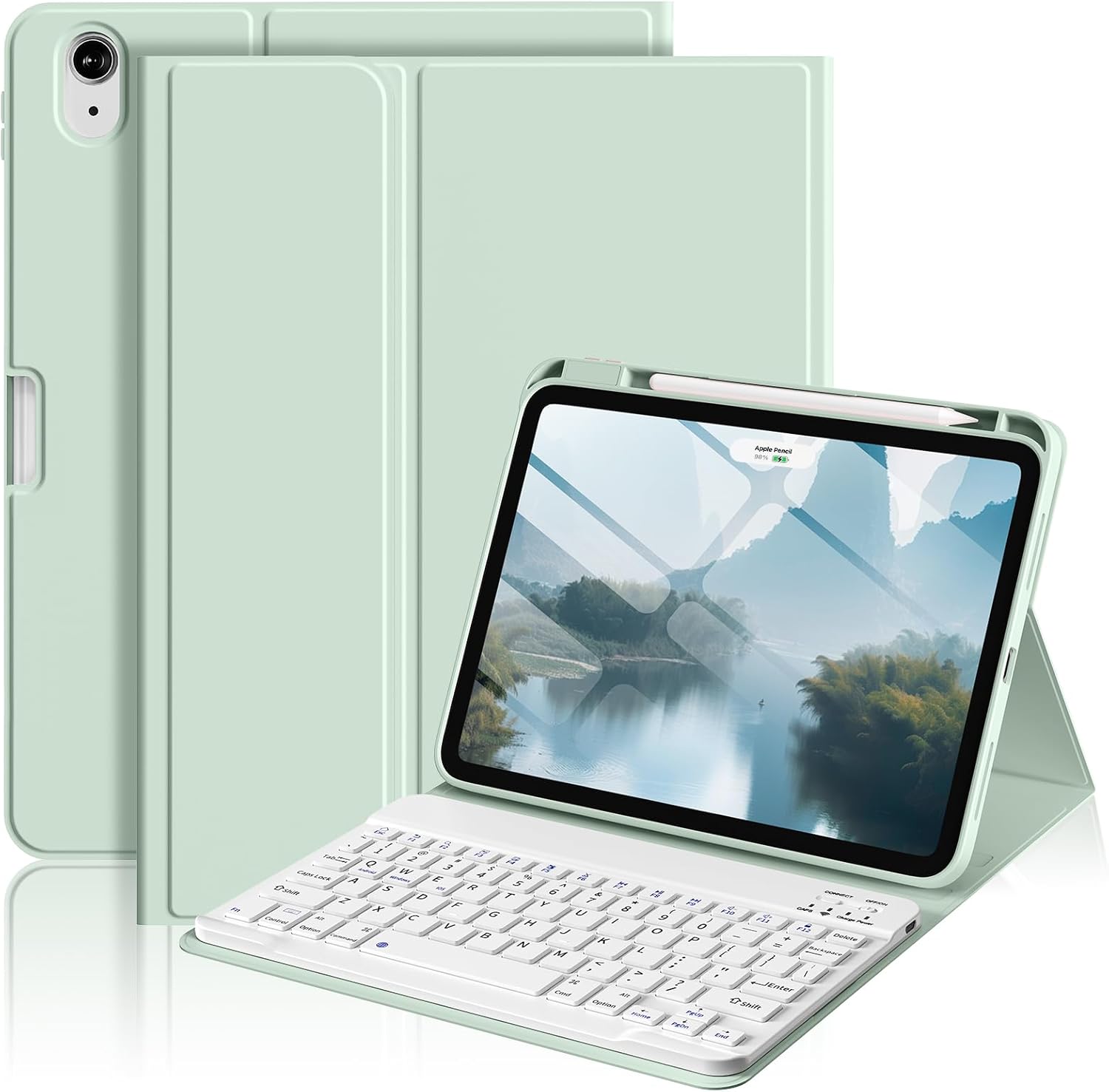 Keyboard Case for iPad Air 11 Inch M4/M3/M2 2026/2025/2024, iPad Air 5th/4th Generation 10.9 in 2022/2020, Detachable Wireless Bluetooth Keyboard Built-in Right Side Pencil Holder, Light Green