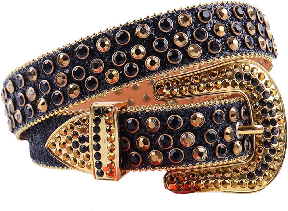 Men Gold Belt Studded Cowboy Belt Western Luxury Designer Leather Strap Jeans Women Rhinestone Cowgirl Belt