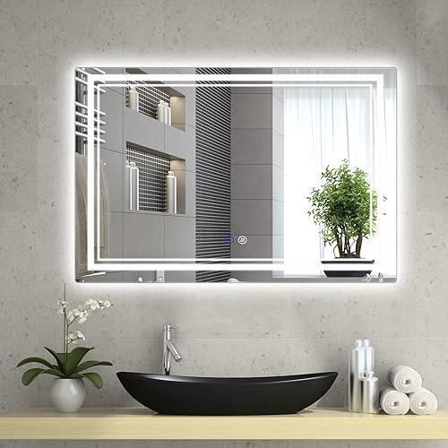 Miniatura 2 de SaniteModar Espejo de baño LED, 48 x 32 pulgadas, antiniebla, regulable, espejo de baño de 3 luces de color, espejos de tocador LED impermeables,