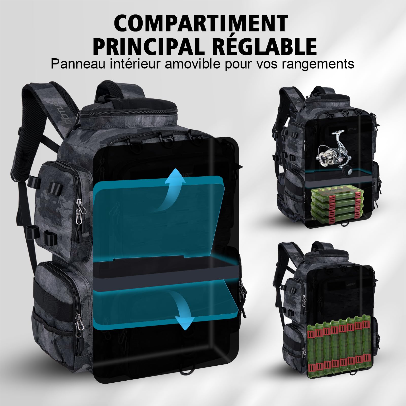 Goture Sac de pêche 45 L Oxford 900D imperméable bandoulière randonnée